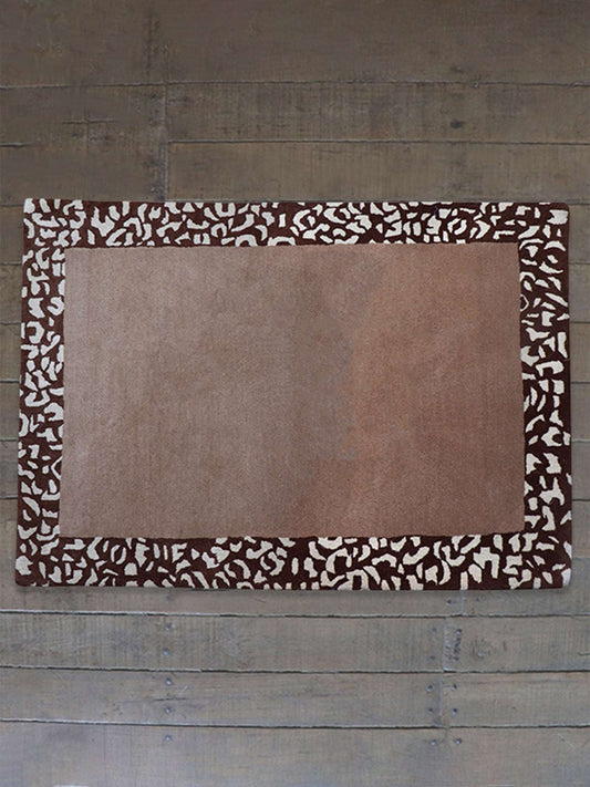 Carpet Hand Tufted 100% Woollen Border Beige And Brown Leopard - 4ft X 6ft