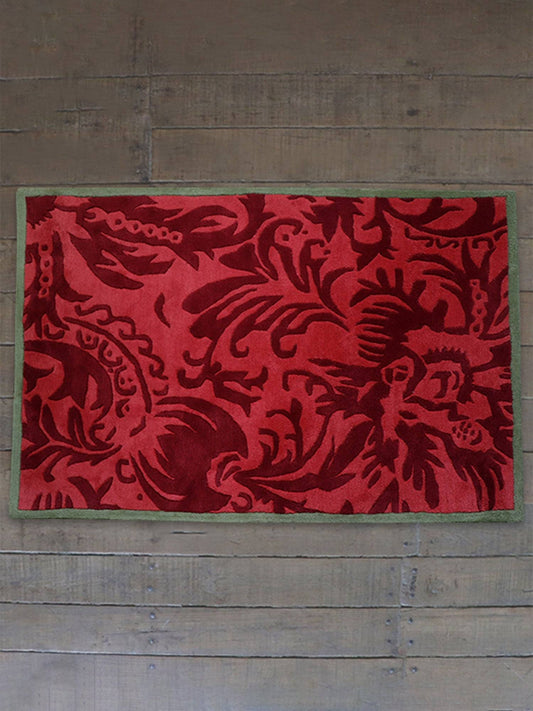 Carpet Hand Tufted 100% Woollen Abstract Floral Red - 4ft X 6ft