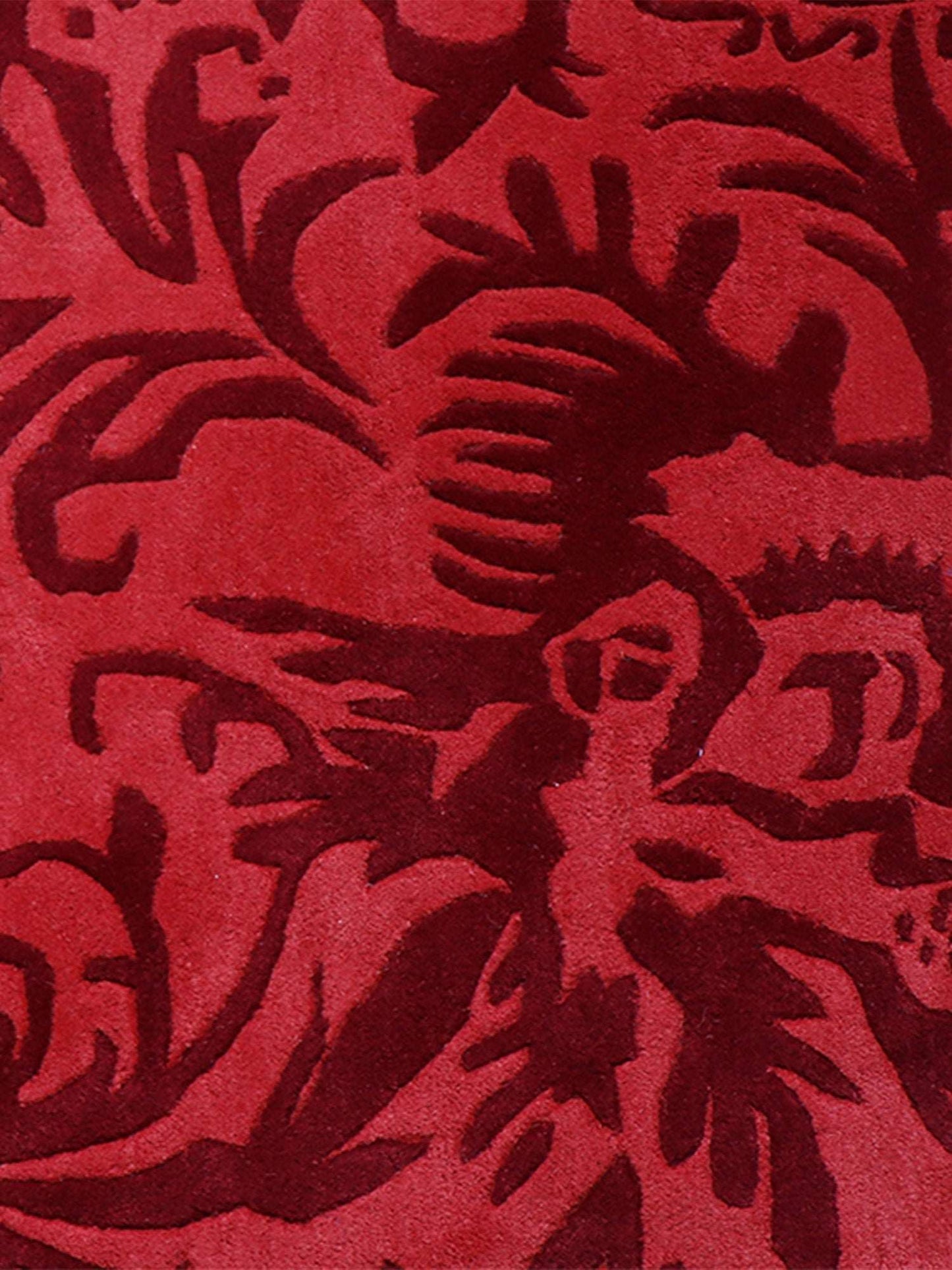 Carpet Hand Tufted 100% Woollen Abstract Floral Red - 4ft X 6ft