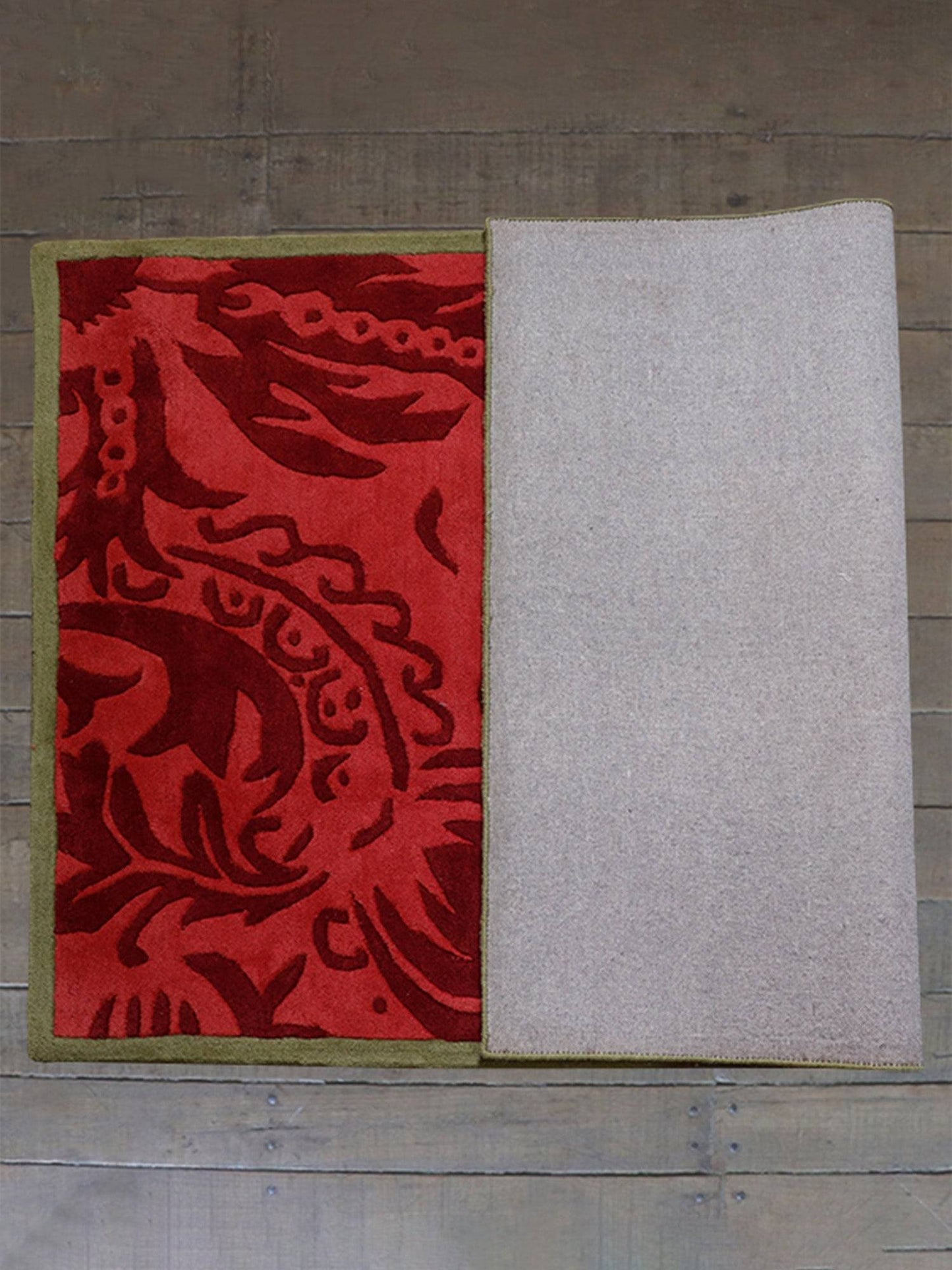 Carpet Hand Tufted 100% Woollen Abstract Floral Red - 4ft X 6ft