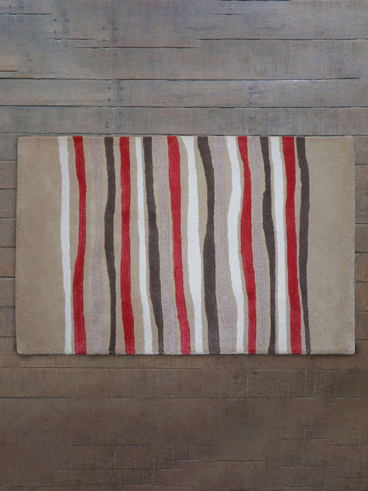 Carpet Hand Tufted 100% Woollen Modern Striped Beige And Coral - 4ft X 6ft