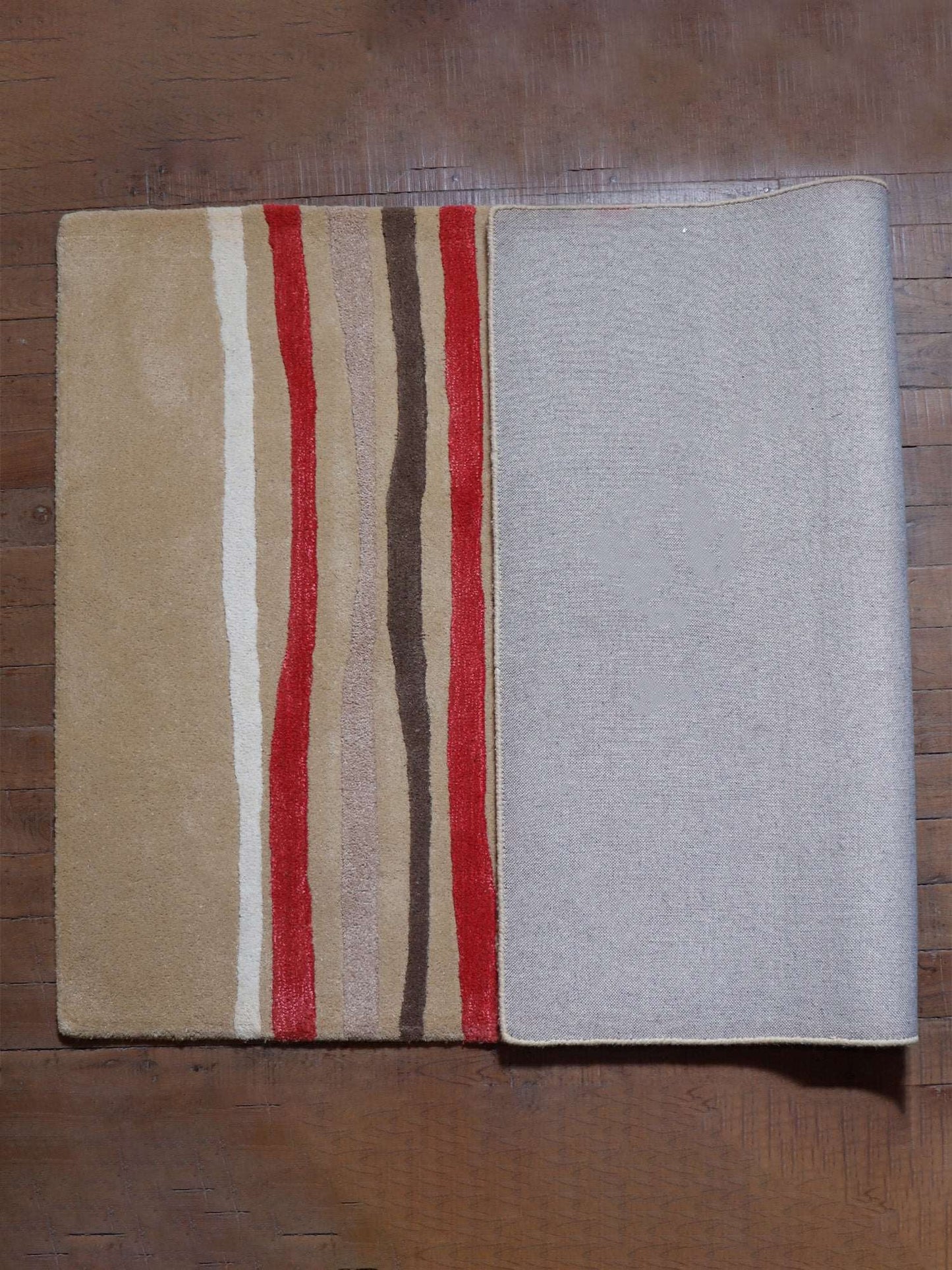 Carpet Hand Tufted 100% Woollen Modern Striped Beige And Coral - 4ft X 6ft