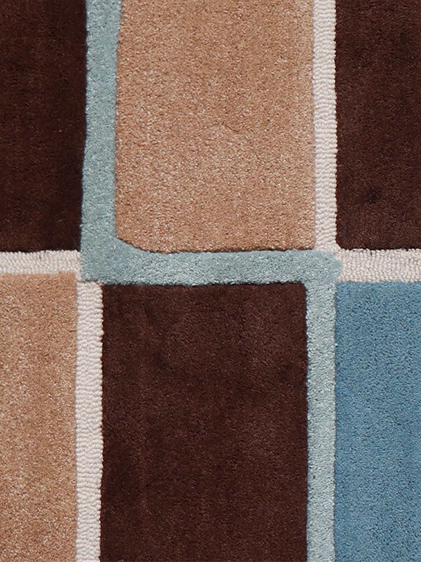 Carpet Hand Tufted 100% Woollen Multi Light Blue And Off White Block - 4ft X 6ft