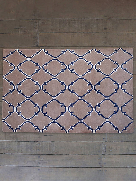 Carpet Hand Tufted 100% Woollen Grey And Blue Moorish Jaali - 4ft X 6ft