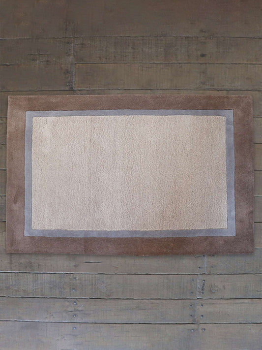 Carpet Hand Tufted 100% Woollen Beige And Brown And Grey Border - 4ft X 6ft