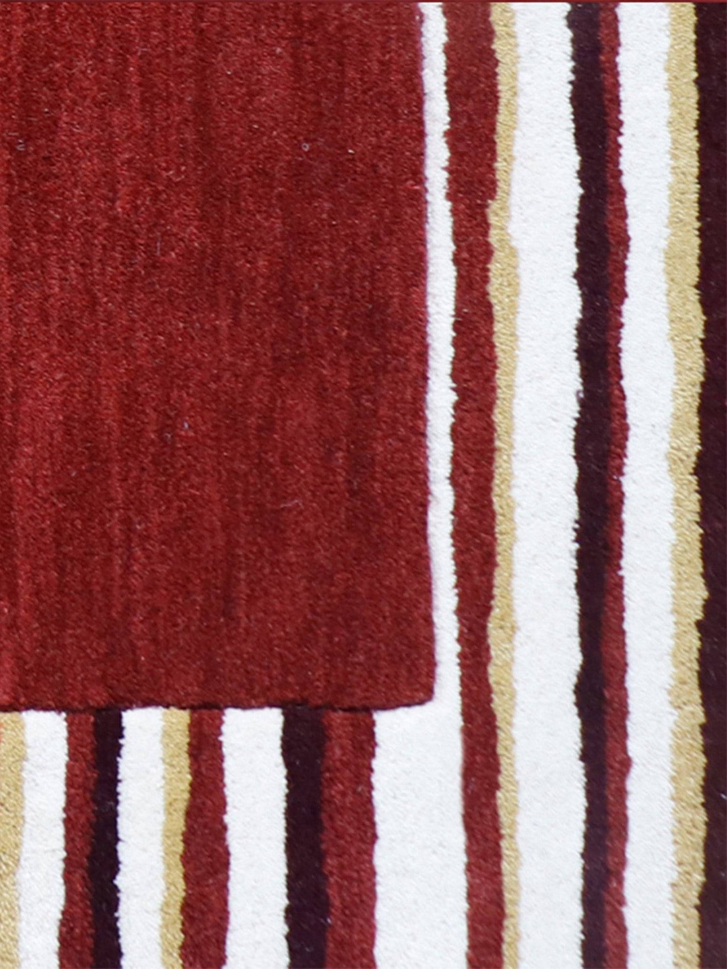Carpet Hand Tufted 100% Woollen Maroon Border Stripes - 4ft X 6ft