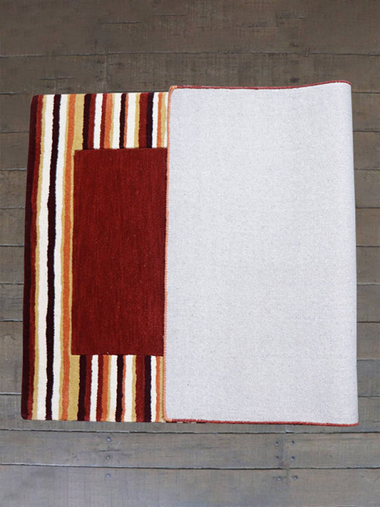 Carpet Hand Tufted 100% Woollen Maroon Border Stripes - 4ft X 6ft