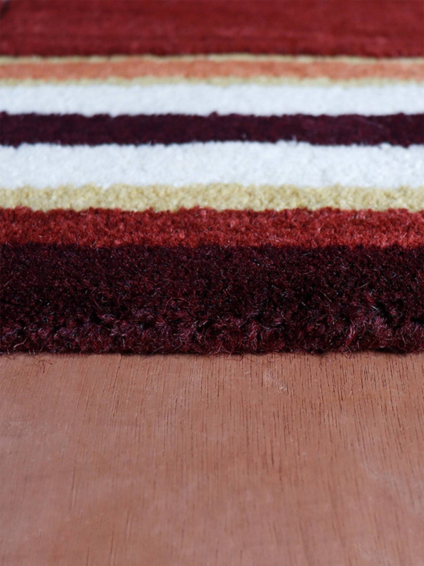 Carpet Hand Tufted 100% Woollen Maroon Border Stripes - 4ft X 6ft