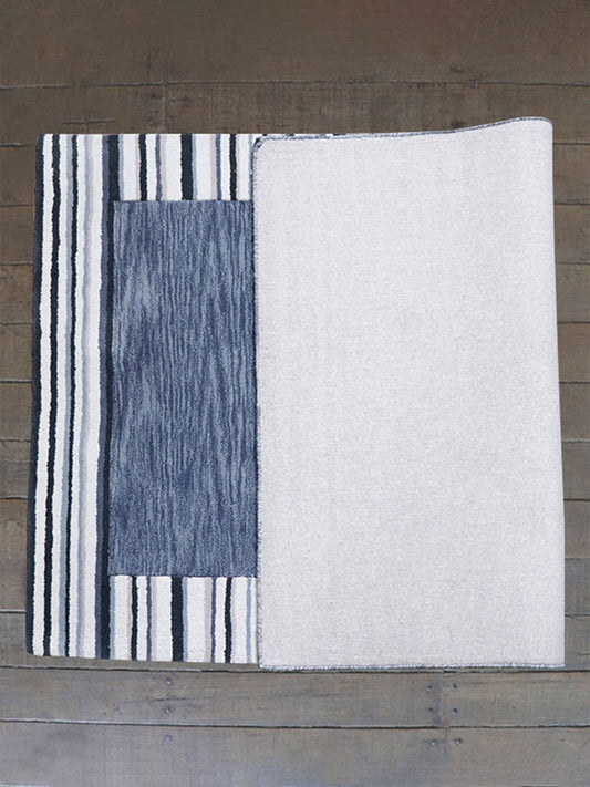 Carpet Hand Tufted 100% Woollen Grey Border Stripes - 4ft X 6ft