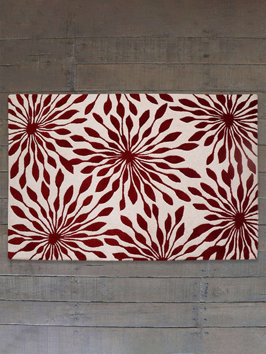 Carpet Hand Tufted 100% Woollen Floral Decadence Wine Red - 4ft X 6ft