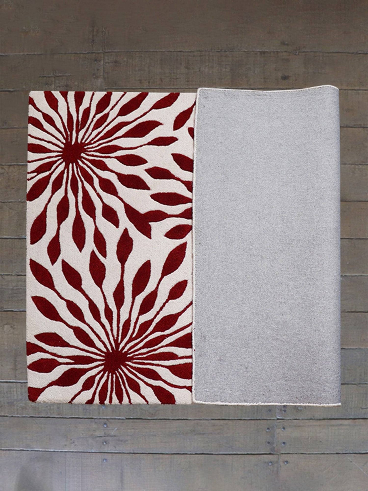 Carpet Hand Tufted 100% Woollen Floral Decadence Wine Red - 4ft X 6ft