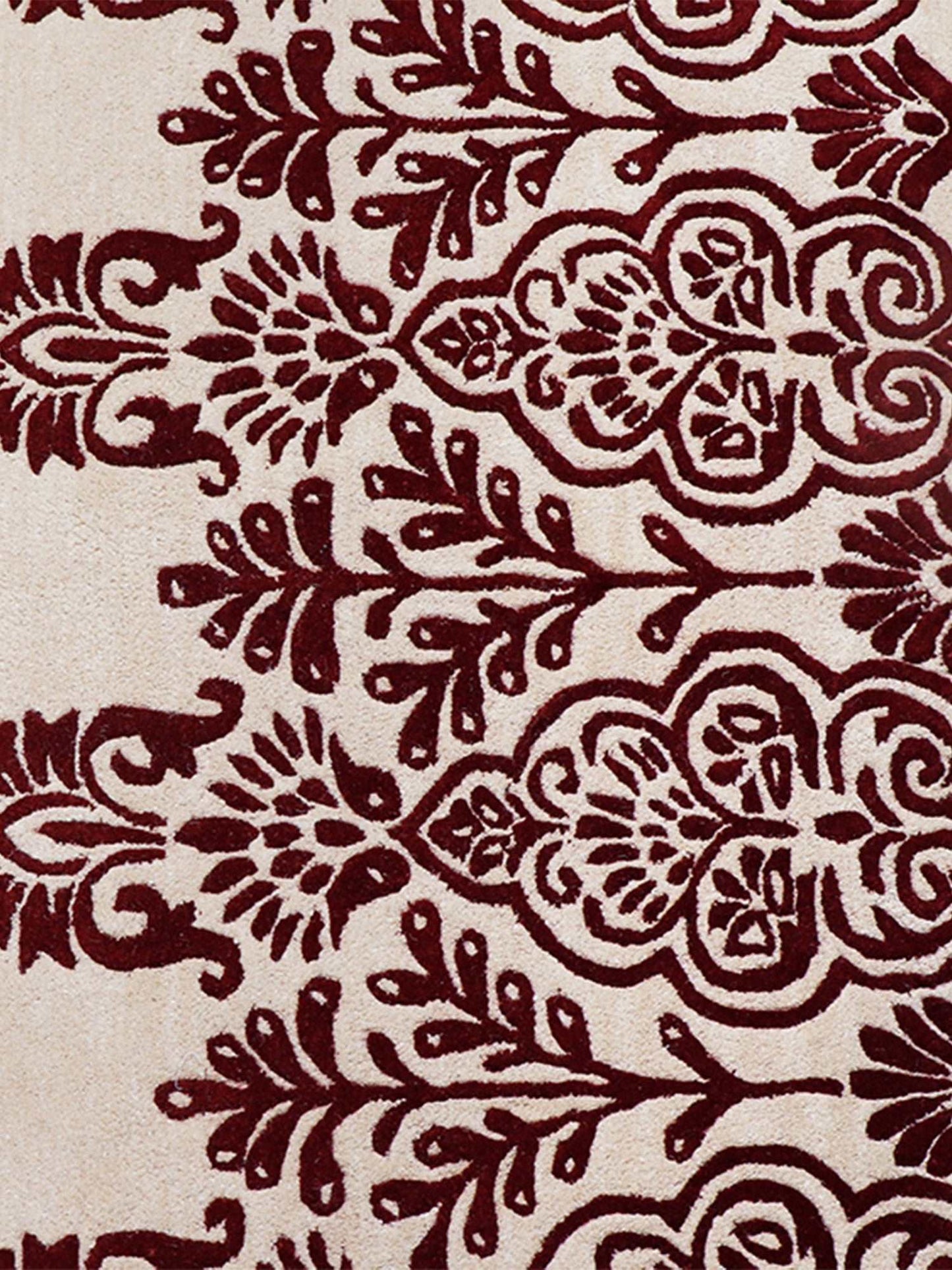 Carpet Hand Tufted 100% Woollen Damask Beige Maroon - 4ft X 6ft