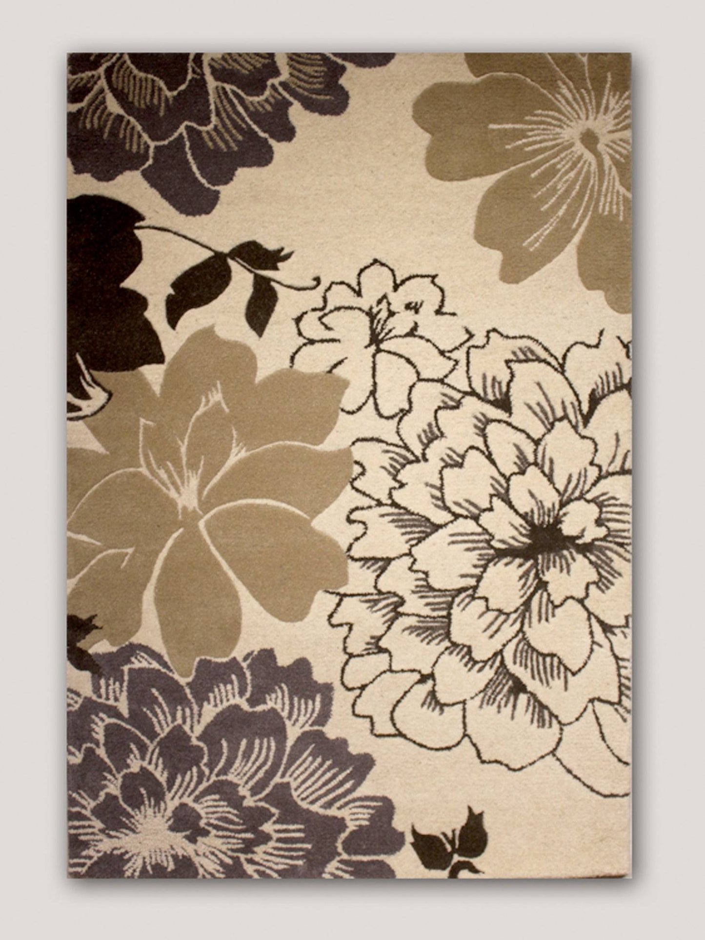 Carpet Hand Tufted 100% Woollen White Beige Grey - 2ft X 4ft