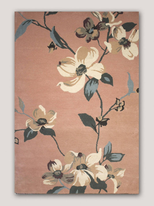 Carpet Hand Tufted 100% Woollen Pink Off White Green - 4ft X 6ft