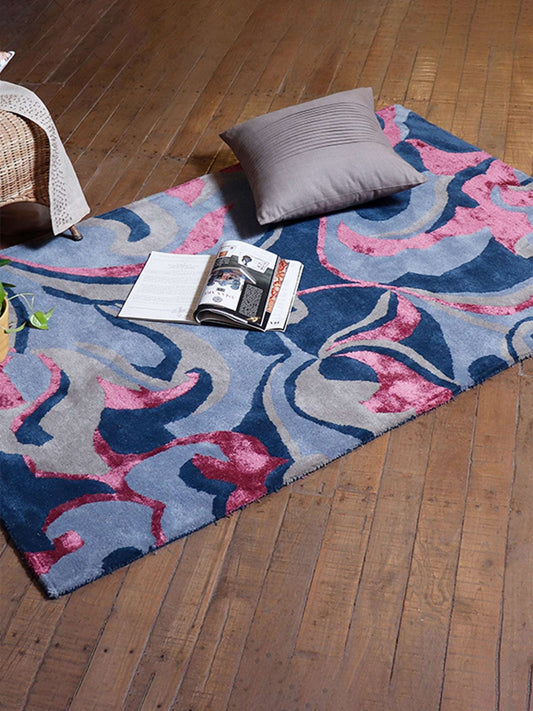 Carpet Hand Tufted 100% Woollen Beige Grey Burgandy Abstract Flow - 4ft X 6ft