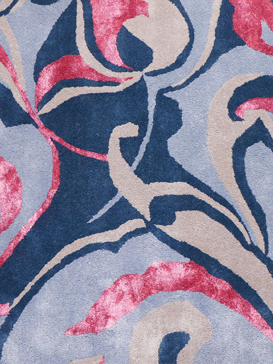 Carpet Hand Tufted 100% Woollen Beige Grey Burgandy Abstract Flow - 4ft X 6ft