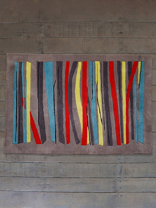 Carpet Hand Tufted 100% Woollen Grey Blue Green Striped - 4ft X 6ft