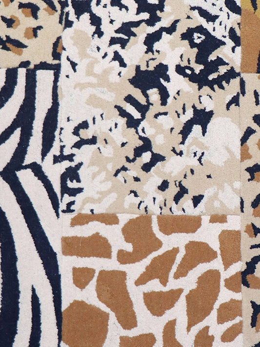 Carpet Hand Tufted 100% Woollen Patchwork Beige And Off White Animal - 4ft X 6ft