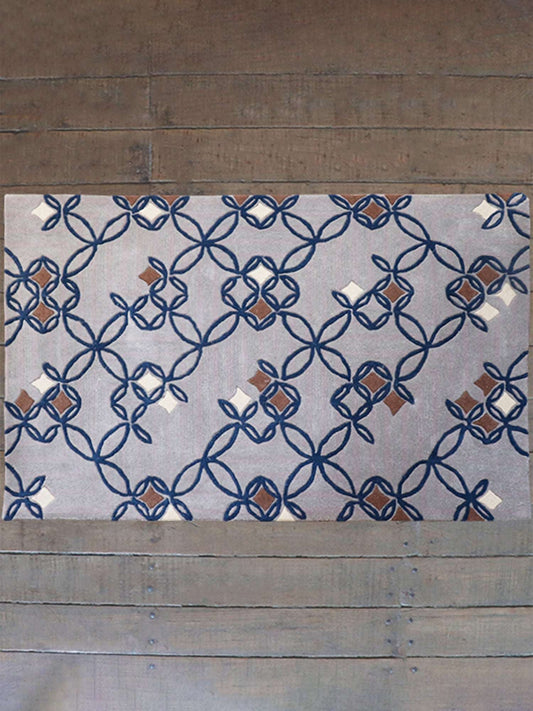 Carpet Hand Tufted 100% Woollen Geometric Floral Grey - 4ft X 6ft