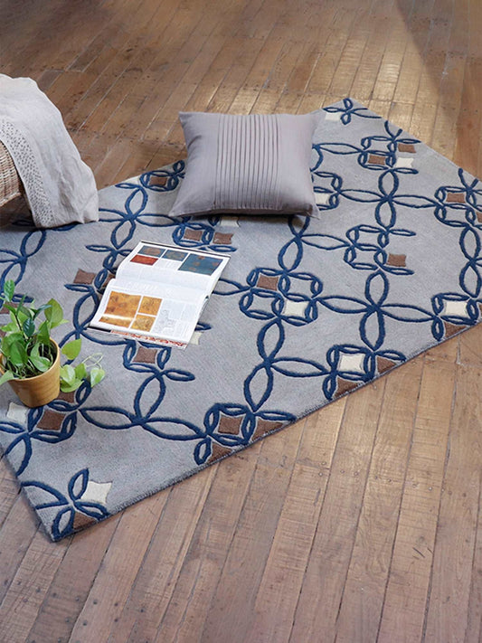 Carpet Hand Tufted 100% Woollen Geometric Floral Grey - 4ft X 6ft