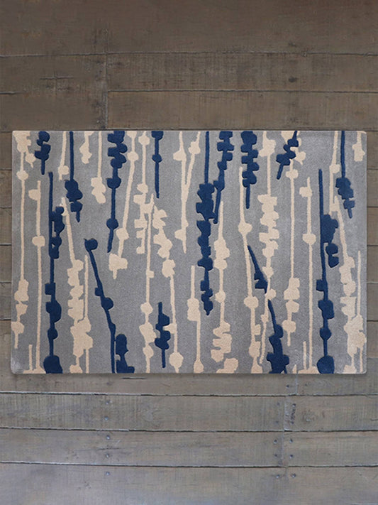 Carpet Hand Tufted 100% Woollen Grey Floral Bud Shadow - 4ft X 6ft