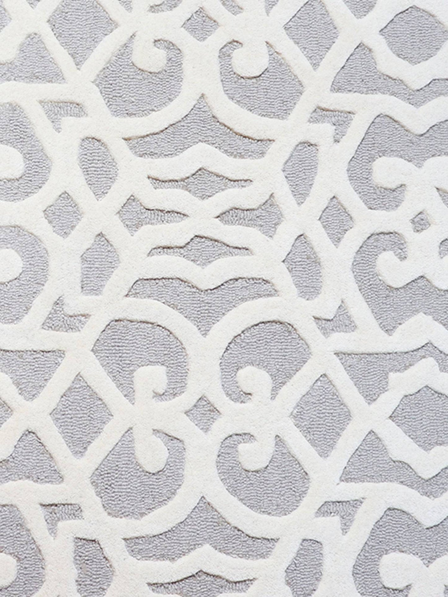 Carpet Hand Tufted 100% Woollen Mushroom And Offwhite Trellis - 4ft X 6ft
