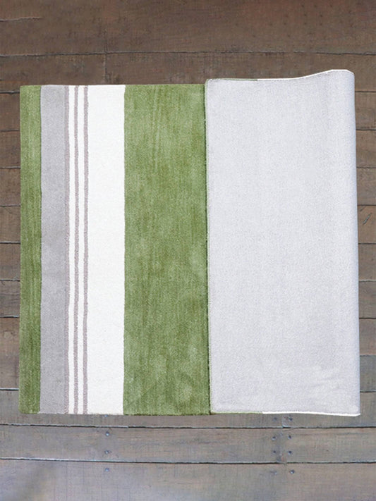 Carpet Hand Tufted 100% Woollen Mushroom, Green And Brown Stripes - 4ft X 6ft