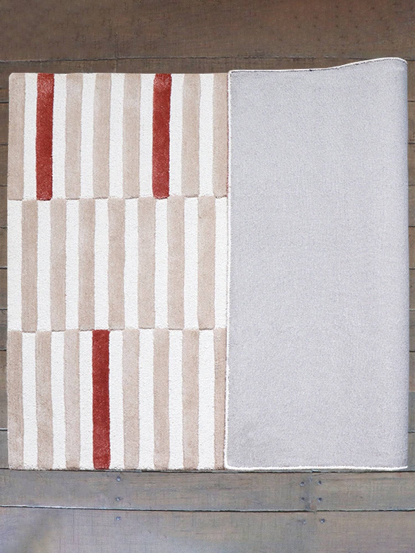 Carpet Hand Tufted 100% Woollen Geometric Lines Offwhite, Mushroom And Terra - 4ft X 6ft