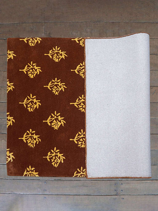 Carpet Hand Tufted 100% Woollen Mustard Block Motif - 4ft X 6ft