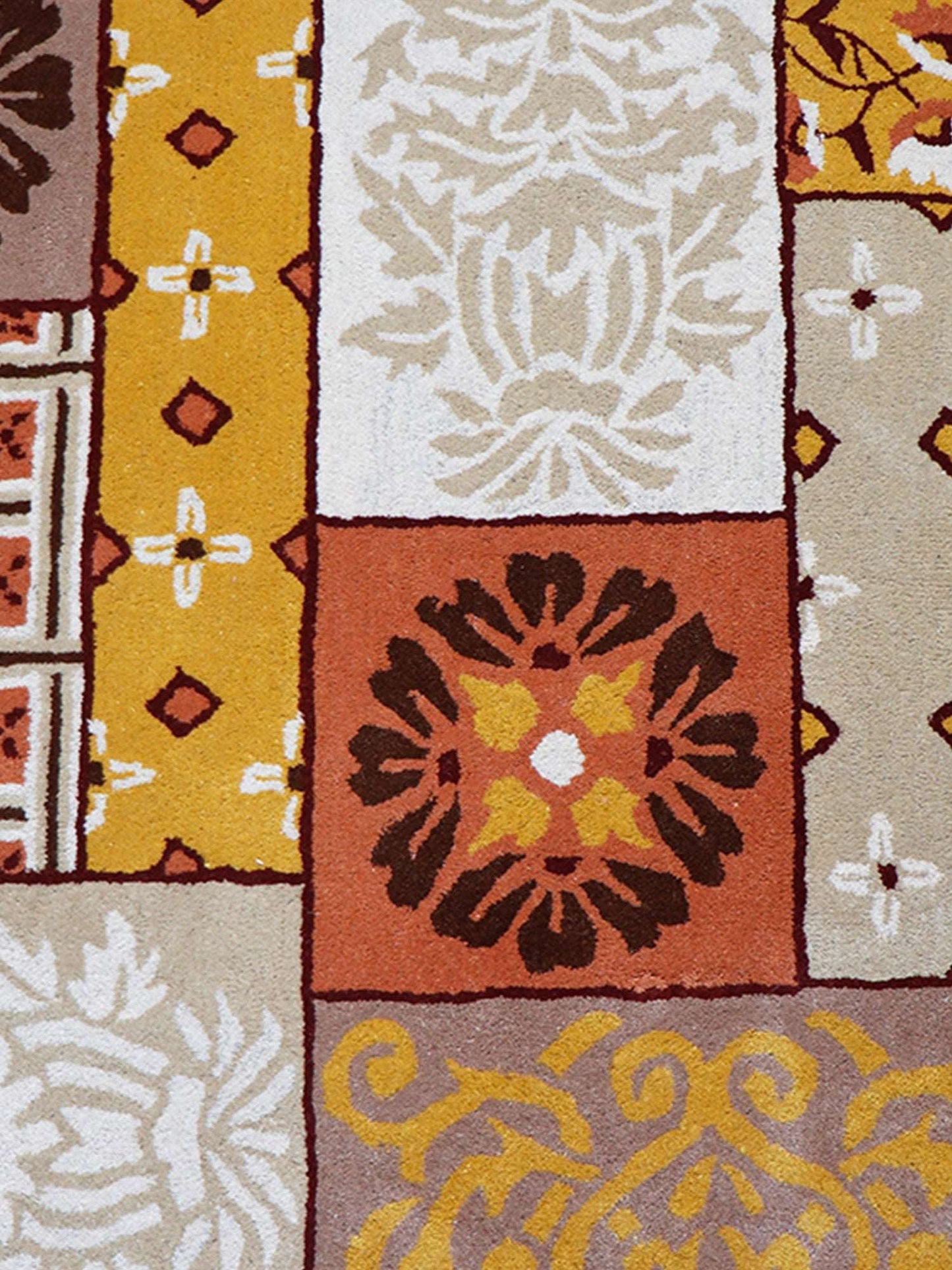 Carpet Hand Tufted 100% Woollen Mustard, Gold And Rust Patchwork - 4ft X 6ft