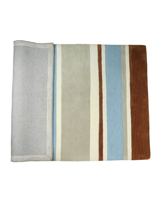 Hand Tufted 100% Wool | Villa Stripes Non Slip Vintage Rug Premium Exclusive Carpet for Living Room, Bedroom, Office - (Beige/Blue, 4x6 Ft)
