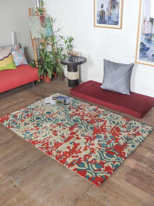 Carpet Hand Tufted 100% Woolen Abstract Ogee Multi - 4 X 6 Feet