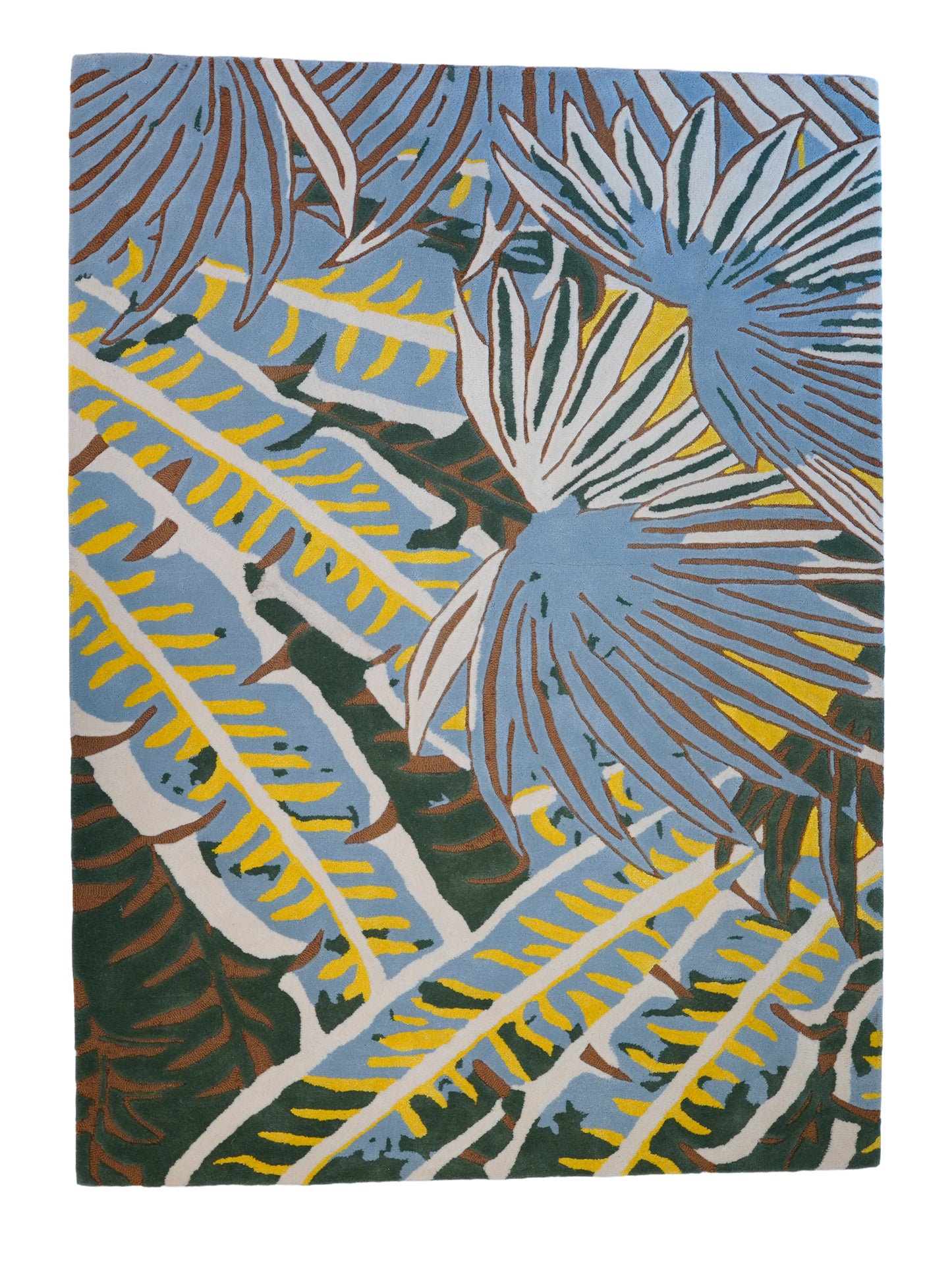 Hand Tufted Tropical Fern Leaf Pattern | 100 % Wool Premium Carpet | Living Room | Bedroom | 5 ft x 7 ft