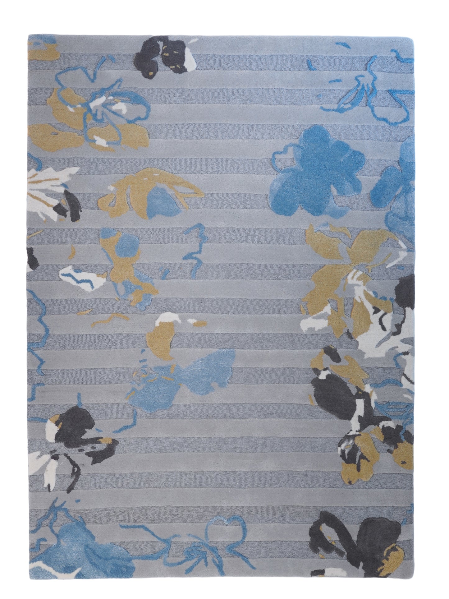 Hand Tufted Floral Winter Jasmine Pattern on Grey | 100% Wool Premium Carpet | Living Room | Bedroom | 5 ft x 7 ft