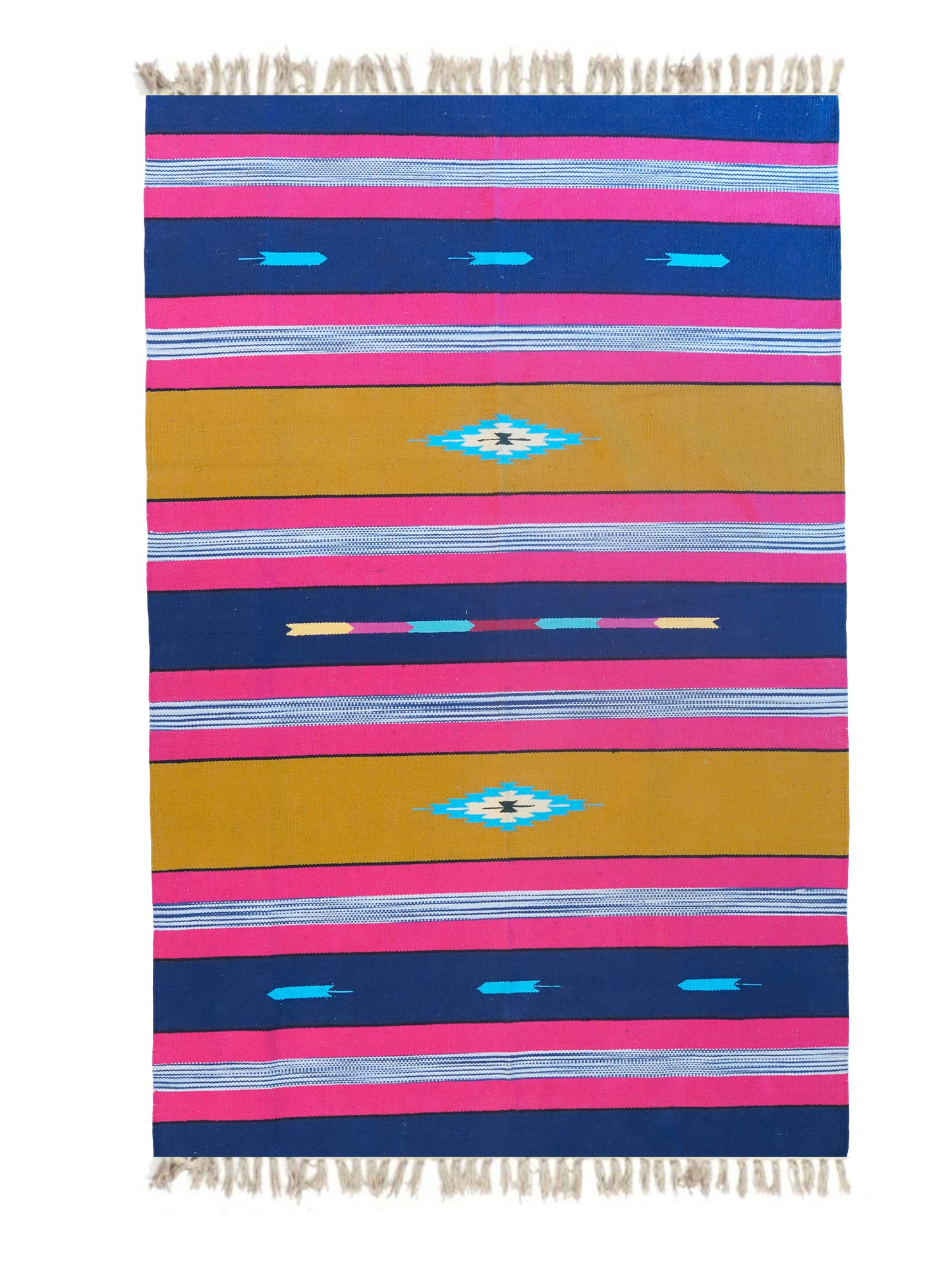 Hand Woven Cotton Dhurrie | Vibrant Striped Pattern | Living Room | Bedroom | 4 ft x 6 ft