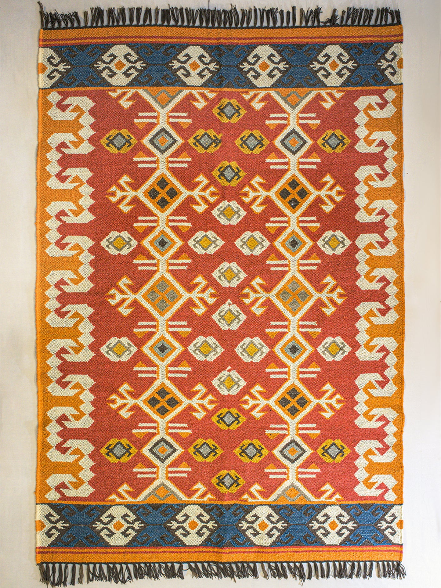 Hand Woven Ethnic Geometric Dhurrie | 100% Wool | Living Room | Bedroom | 4 ft x 6 ft