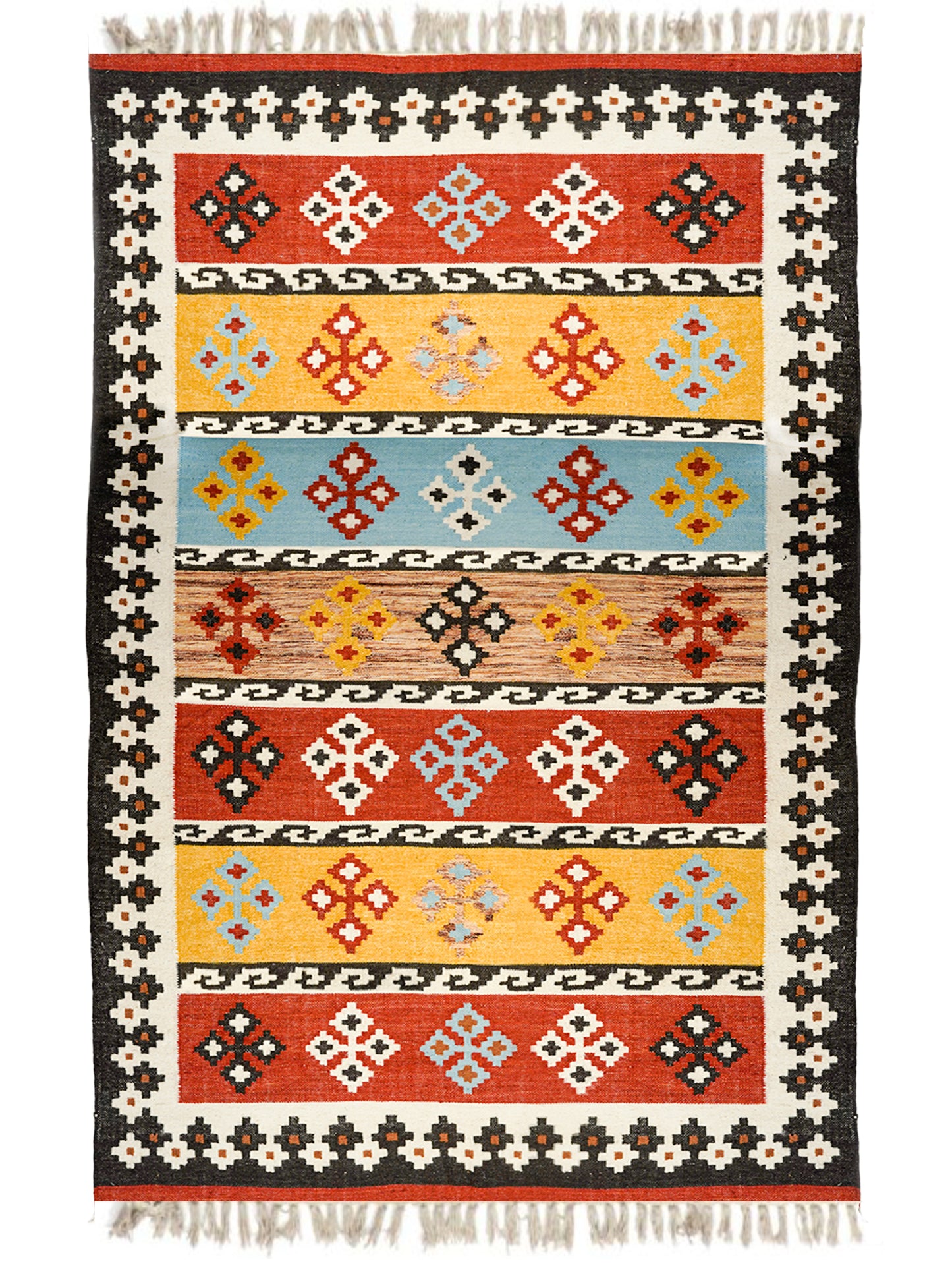Dhurrie Abstract Kilim Handwoven Woolen for Floor, Living Room & Bedroom | Multi - 5x8 feet