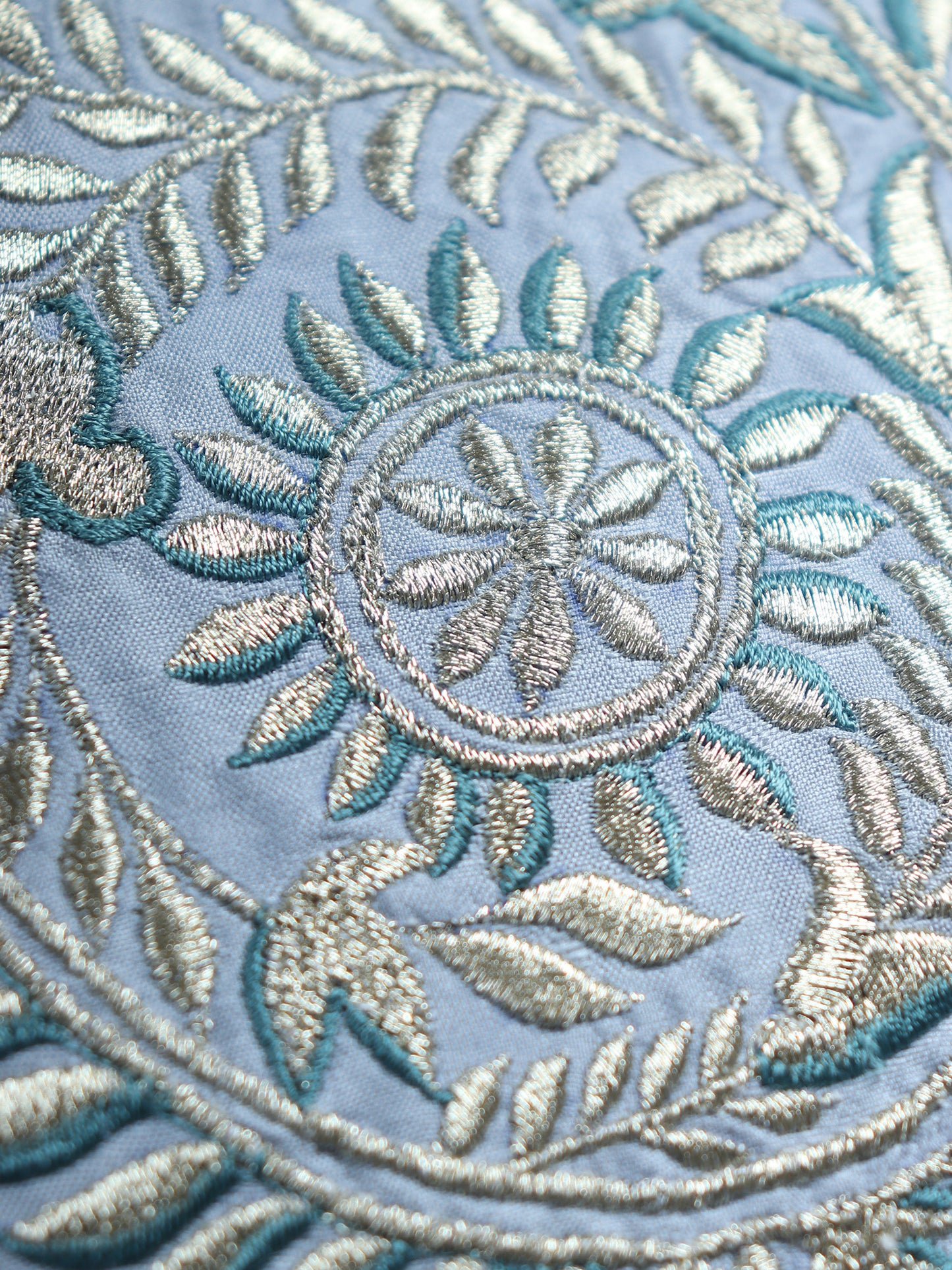 Paisley Motif in Two Tone Embroidered Cushion Cover with Cord Piping - Metallic Grey