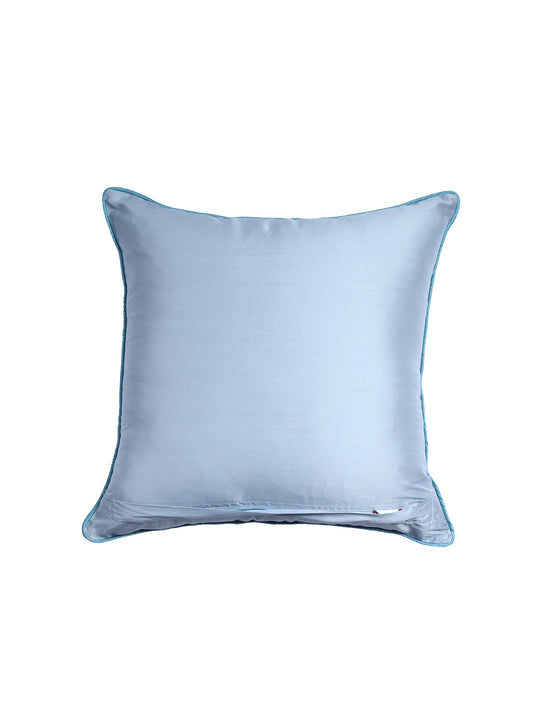 Paisley Motif in Two Tone Embroidered Cushion Cover with Cord Piping - Metallic Grey