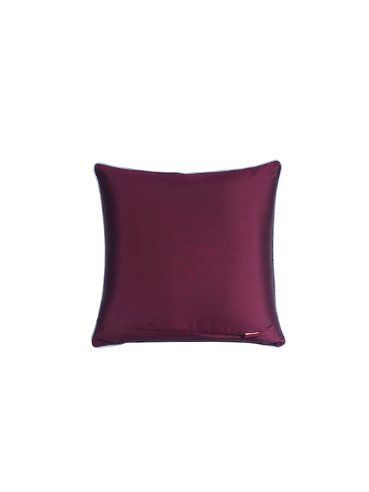Motif Embroidered with Cushion Cover with Patchwork and Cord Piping - Maroon