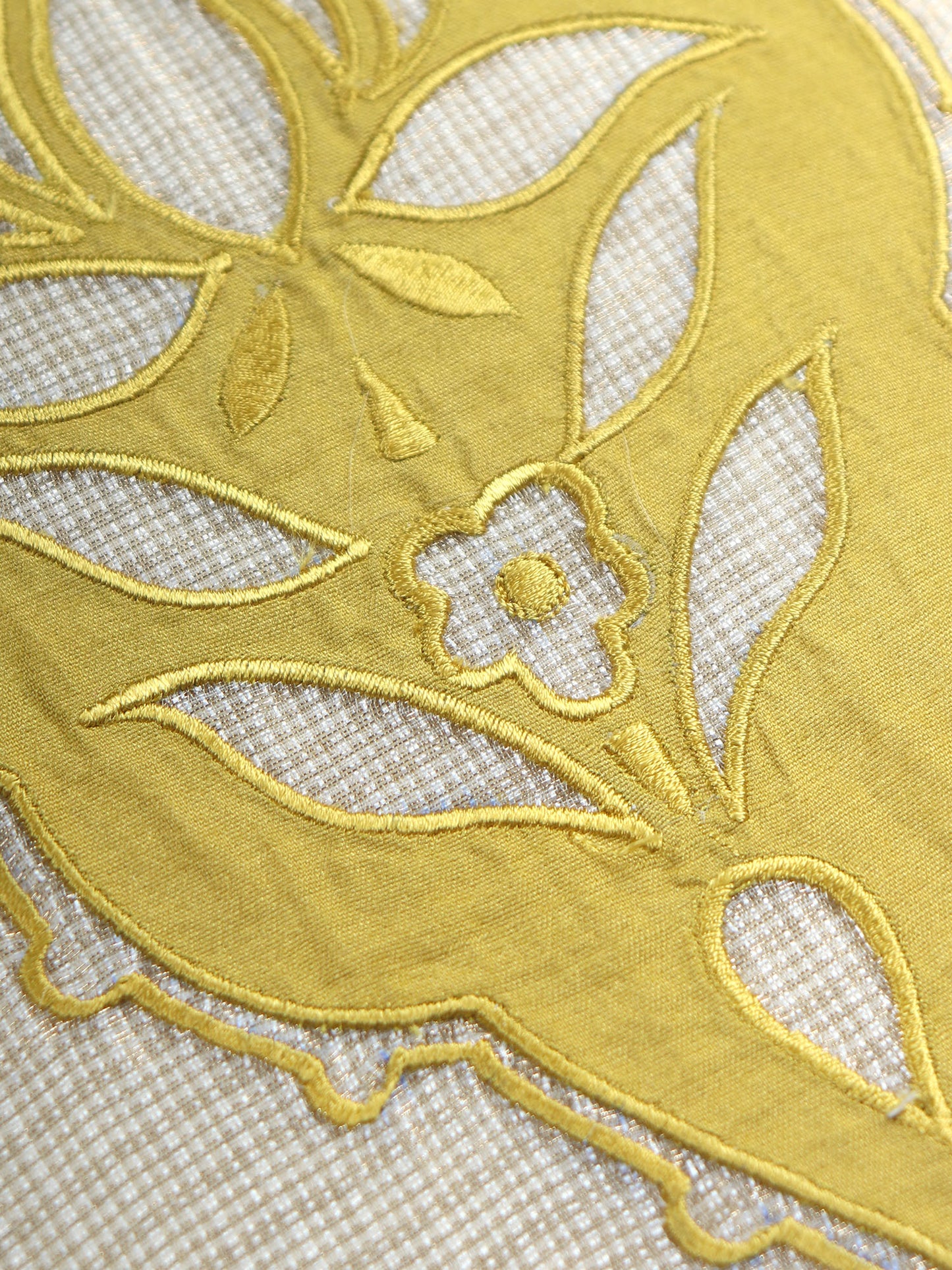Lotus Motif Embroidered Cushion Cover with Patchwork - Yellow