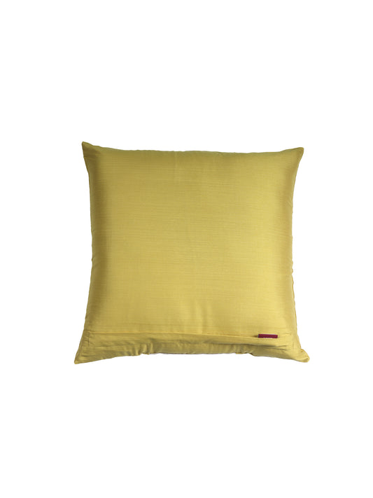 Lotus Motif Embroidered Cushion Cover with Patchwork - Yellow