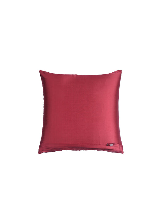 Motif Embroidered Cushion Cover with Patch and Applique - Red