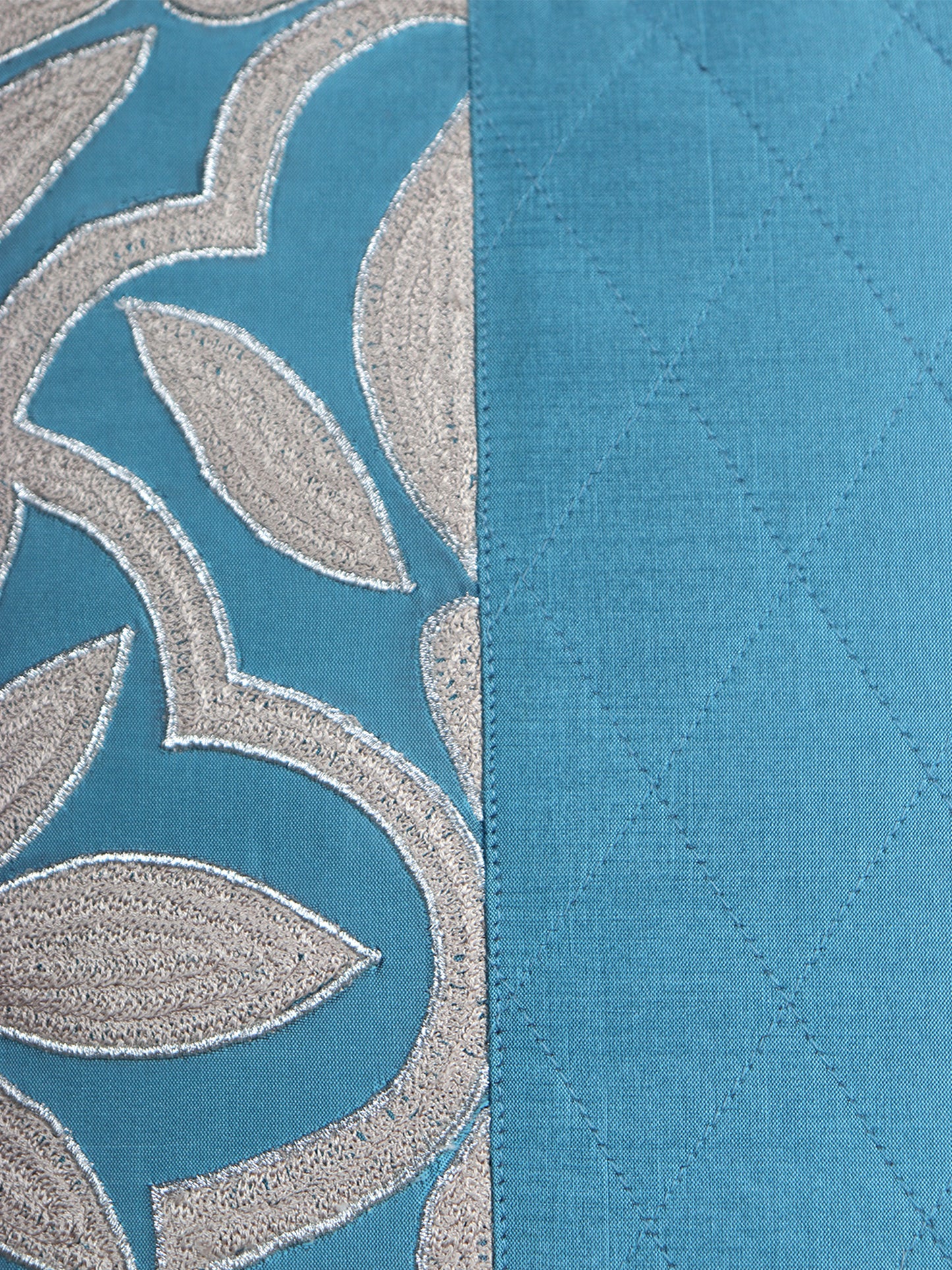 Floral Embroidered Cushion Cover with Quilting lines - Aqua Blue