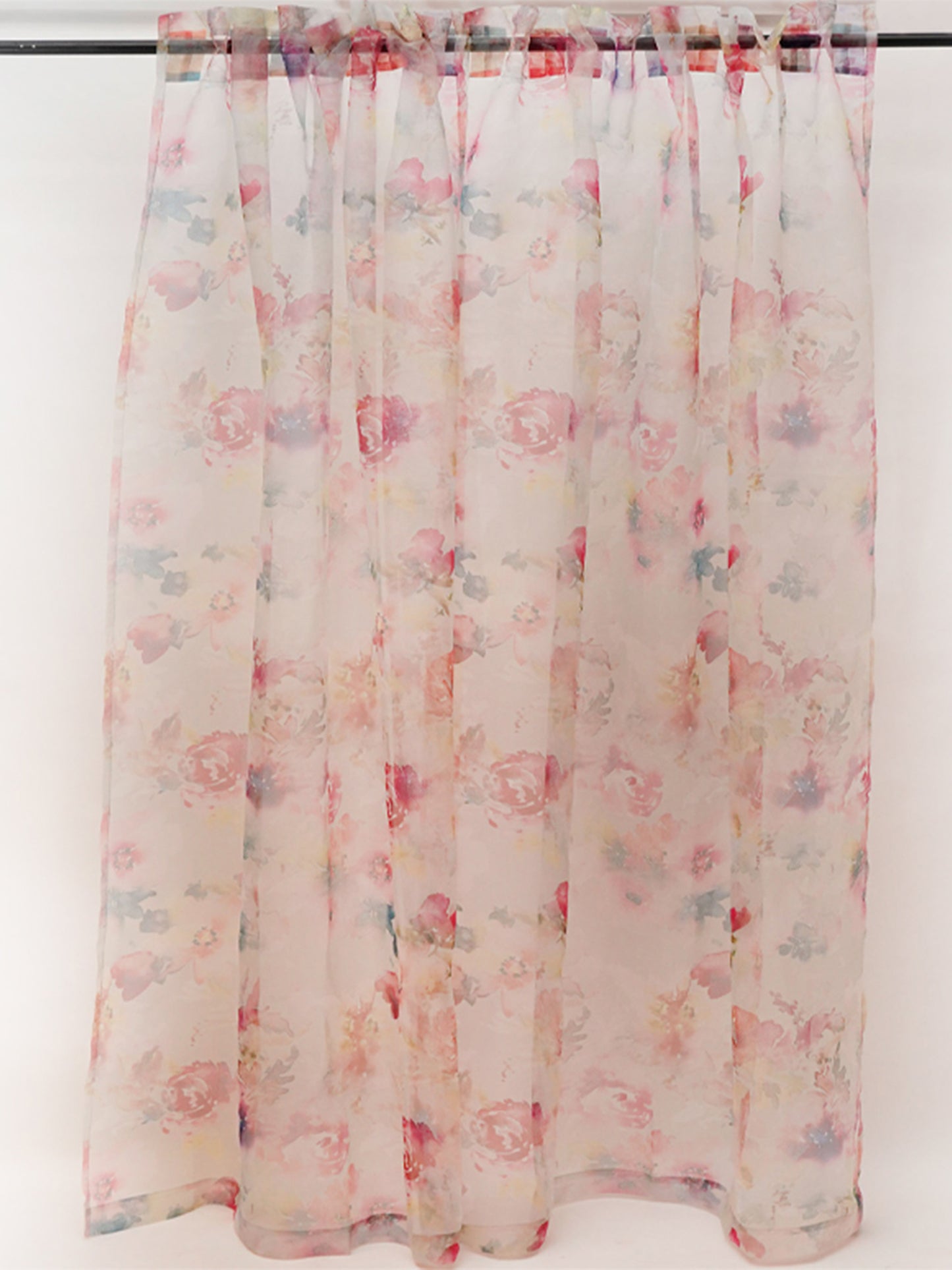 Door Transparent Sheer Curtain Polyester Abstract Floral Red- 50" X 90"