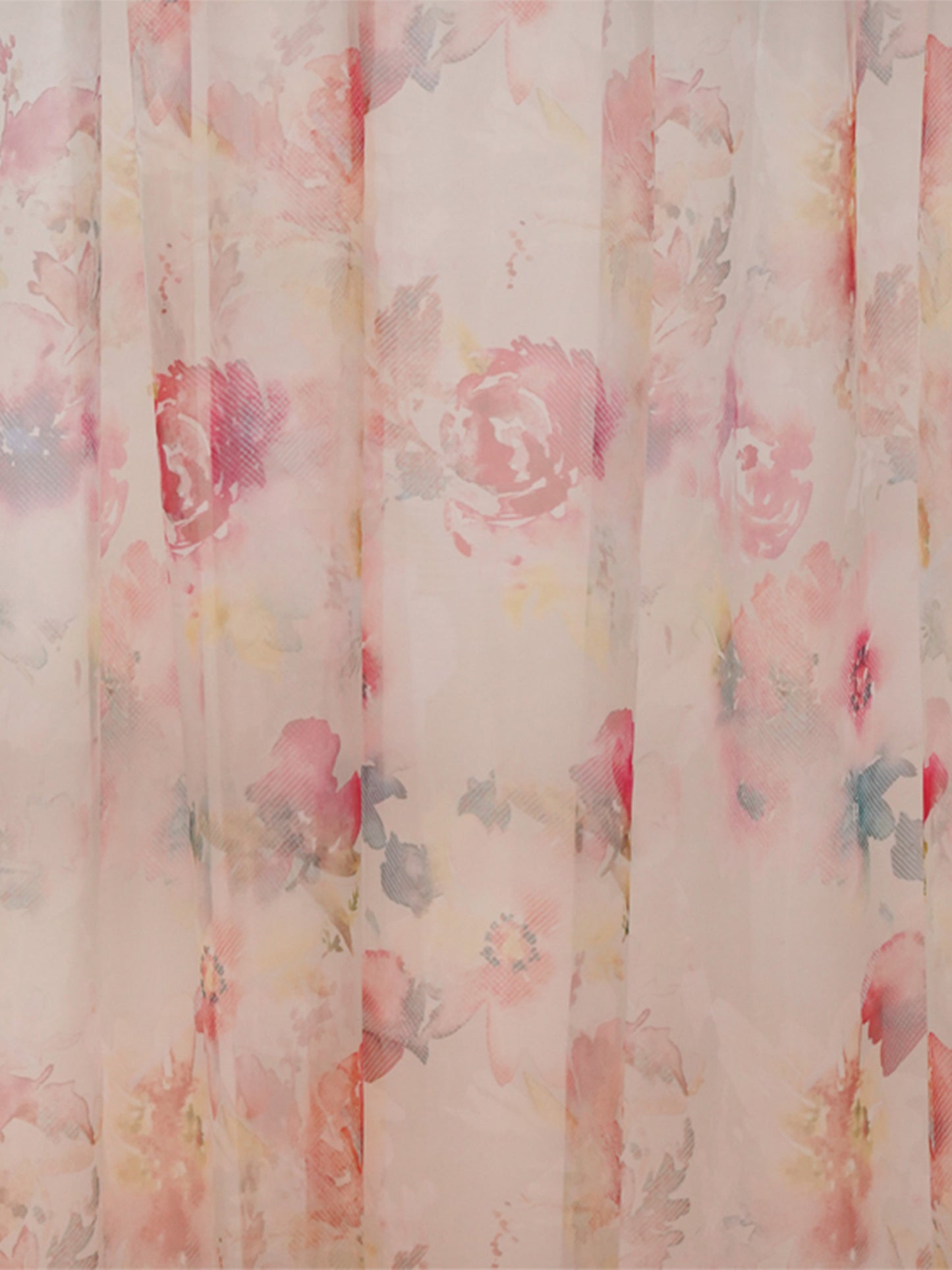 Door Transparent Sheer Curtain Polyester Abstract Floral Red- 50" X 90"