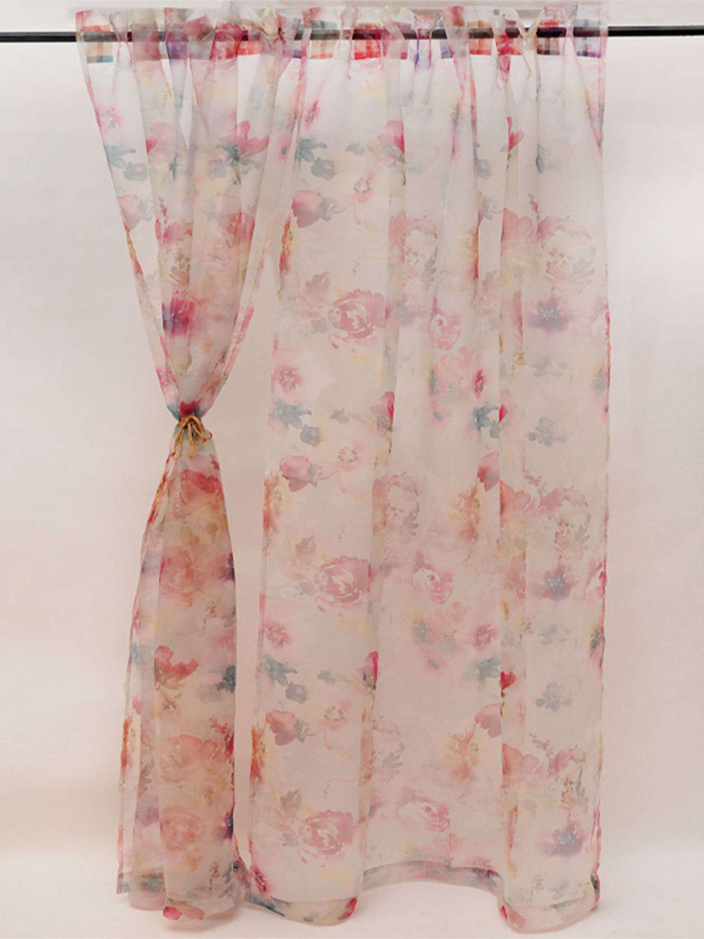 Door Transparent Sheer Curtain Polyester Abstract Floral Red- 50" X 90"