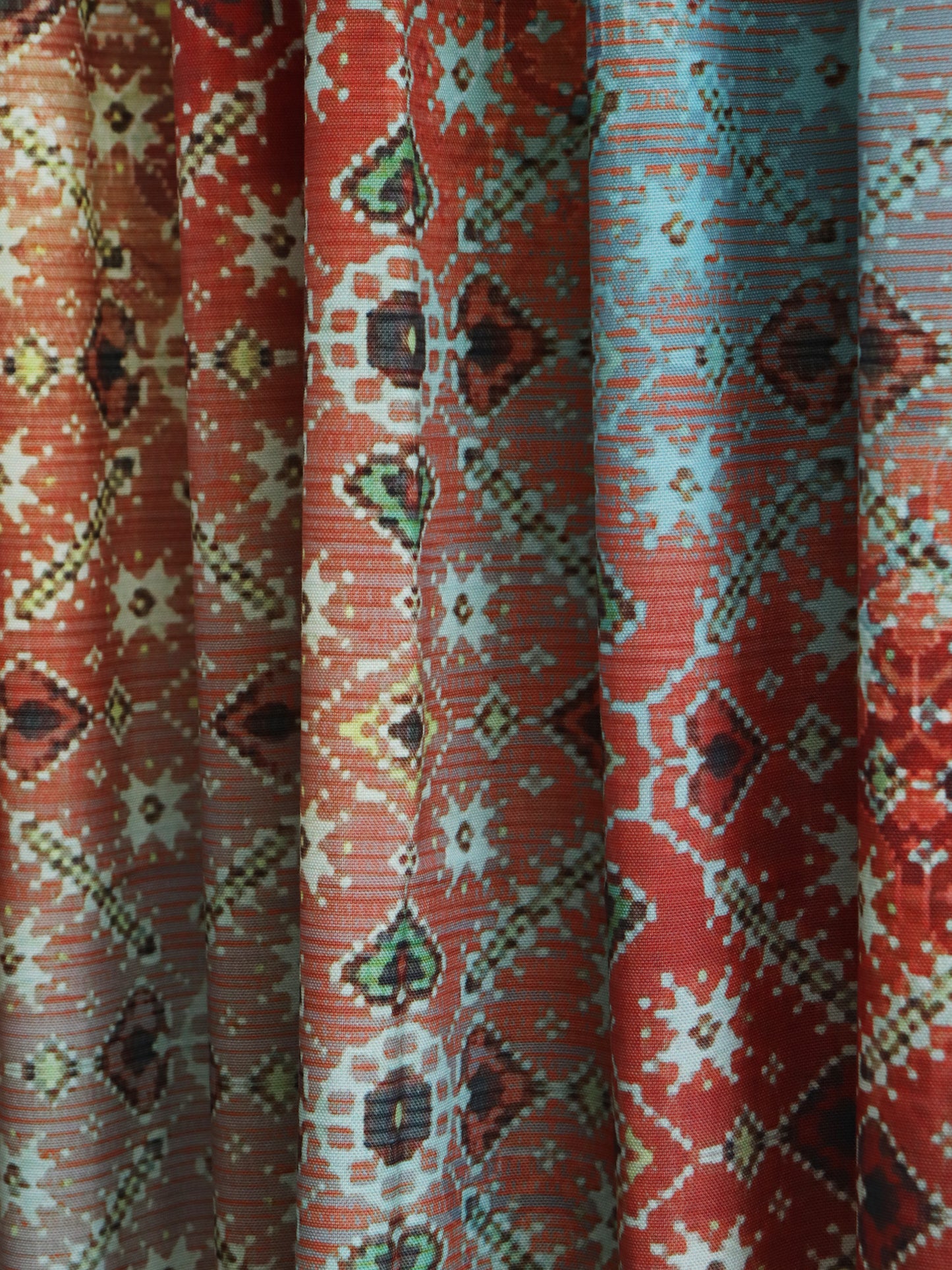 closeup of set of 2 door curtain for bedroom with hidden loop - 7 feet, 50x84 inch