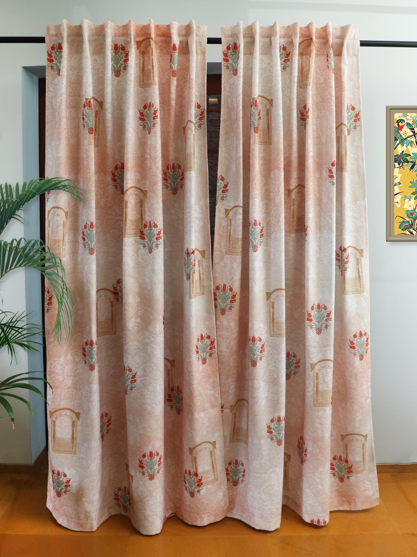 Door Curtain Cotton Blend Mughal Jharokha Printed in Beige Brown Color - 50" x 84"(Hidden Loop)