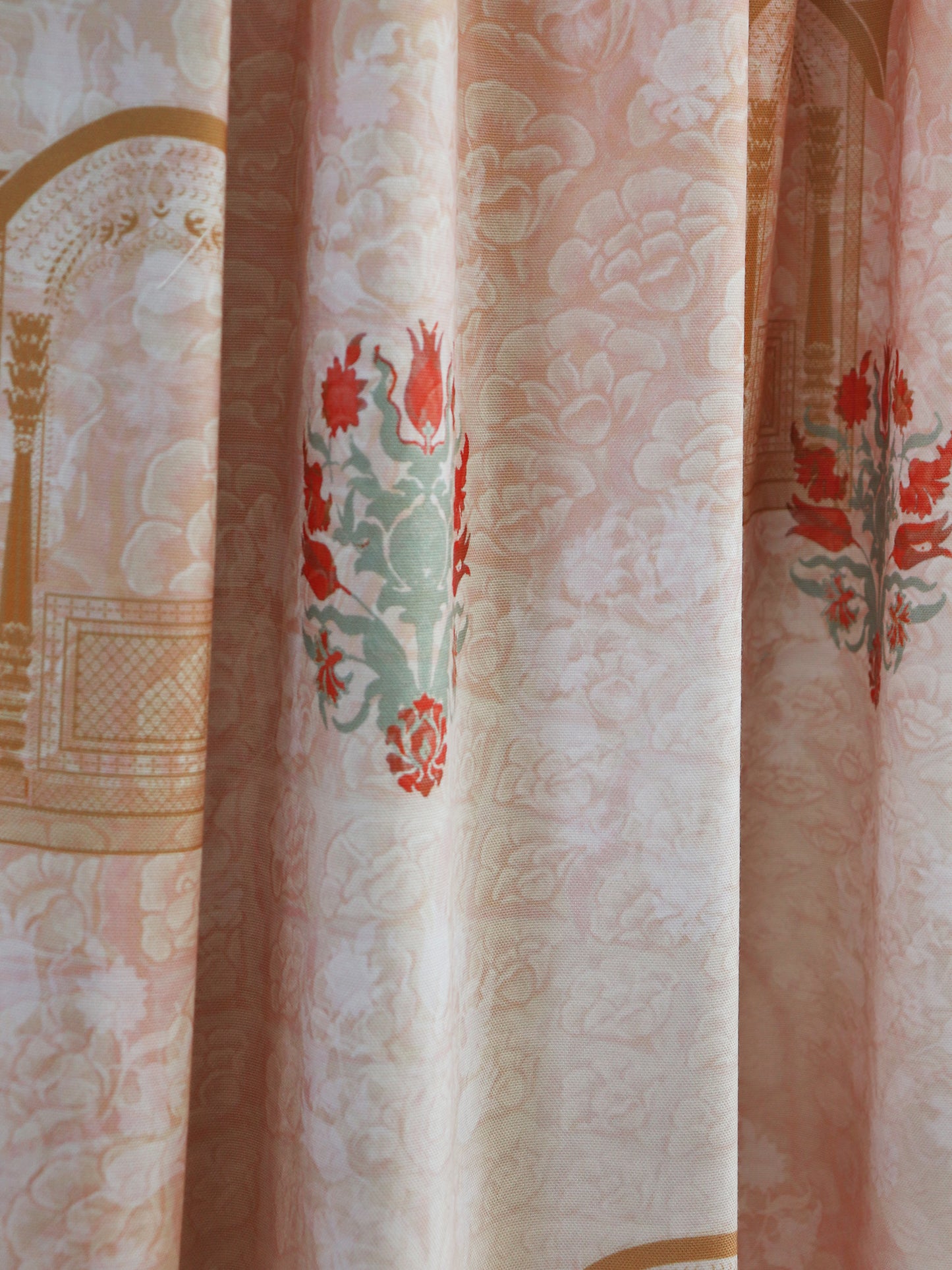 Door Curtain Cotton Blend Mughal Jharokha Print Beige Brown - 50" x 84" (Pack of 2)(Hidden Loop)